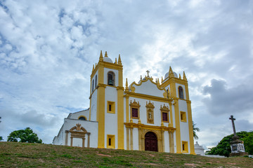 Aerial view of the historical Carmo church in Olinda, Pernambuco, Brazil with its Baroque style and...