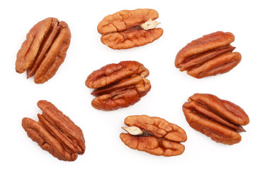 pecan nut isolated on white background. Top view. Flat lay