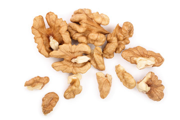 peelled Walnuts isolated on white background. Top view. Flat lay