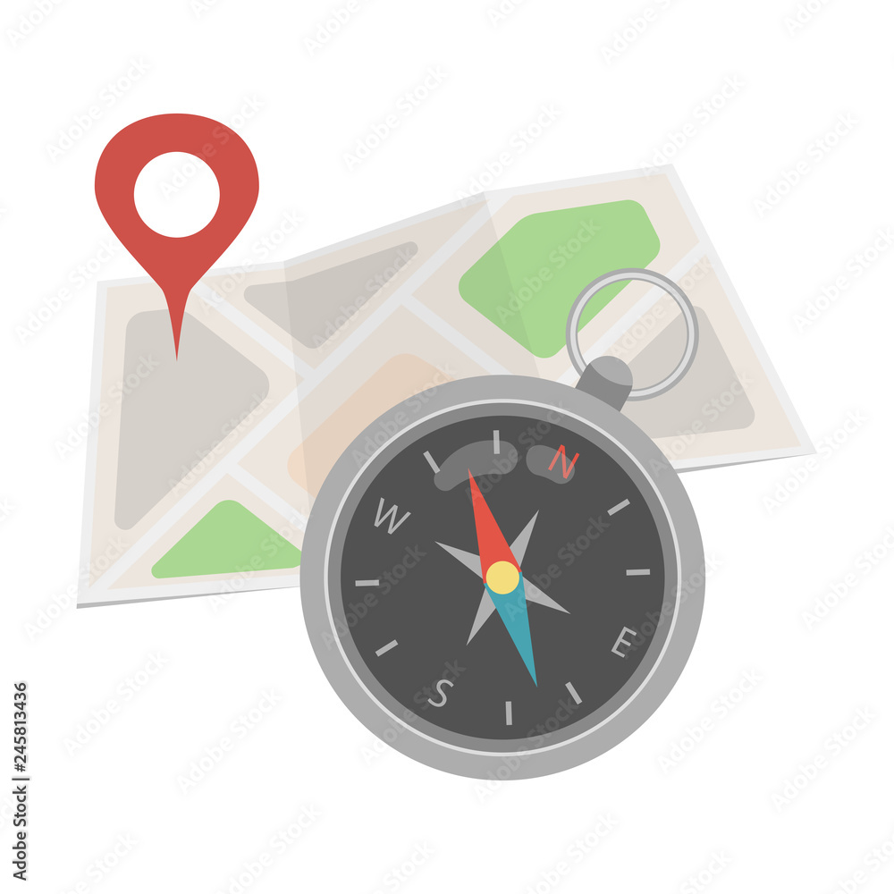 Poster map icon with a compass. vector navigation compass and map. compass on travel map. vector illustrati