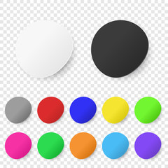 Vector Realistic 3d Round Adhesive Colored Blank Paper Sticker Icon Set Closeup Isolated on Transparent Background. Design Template of Paper Circles for Mockup, Price Tags, Labels