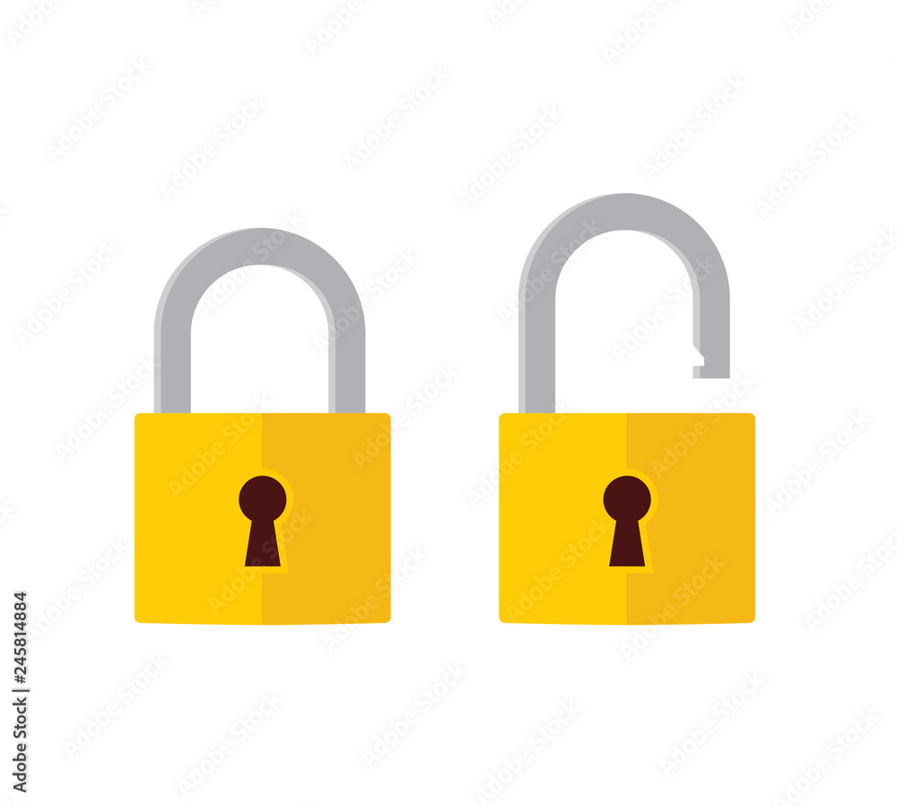 Poster lock open and lock closed icons. padlock symbol - stock vector.