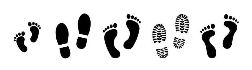 Fotobehang Set different human footprints. Baby footprint - stock vector. © Comauthor