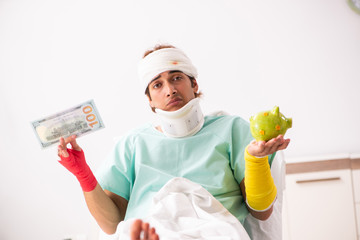 Young injured man staying in the hospital 