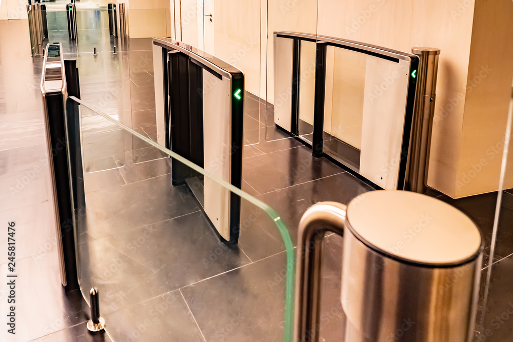 Poster turnstiles. checkpoint. automatic access control. access system in the building. automatic turnstile