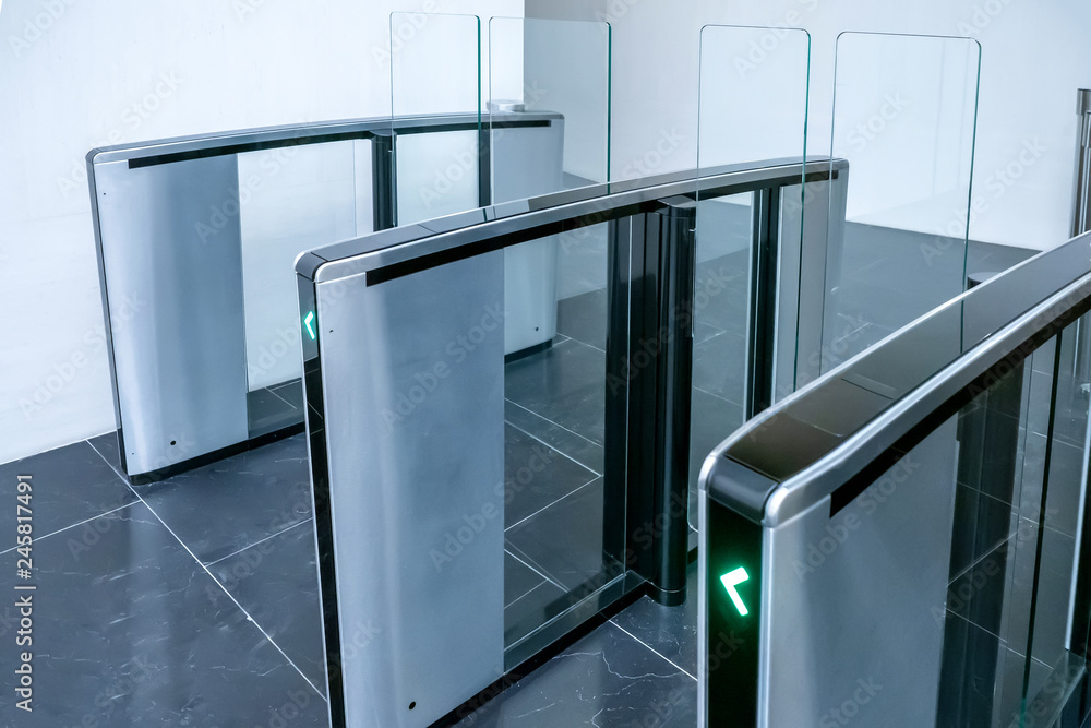 Poster turnstiles. checkpoint. automatic access control. access system in the building. automatic turnstile