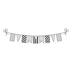 Decorations bunting flags for Cuba national day holiday in black outline flat design. Independence day or National day holiday concept.