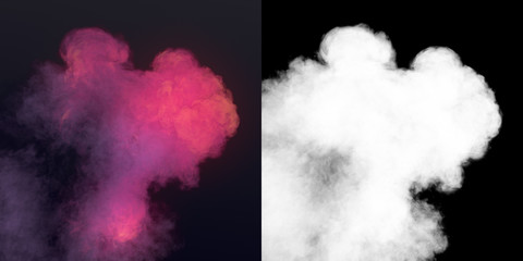Chemical cloud of pink smoke mixing on black background 3d rendering