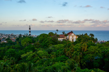Aerial view of Olinda Lighthouse and Church of Our Lady of Grace, Catholic Church built in 1551,...