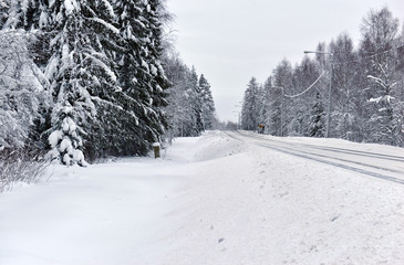 Road covered in ice and snow in Finland