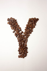 y letter. alphabet of coffee. coffee beans. concept