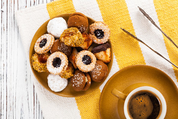 Assorted Mixed Cookies Background Dessert. Selective focus.