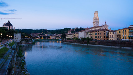 Verona and Adige river at sunset.