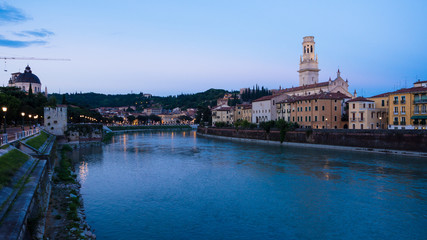 Fototapeta na wymiar Verona and Adige river at sunset.
