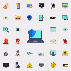 laptop under protection icon. Virus Antivirus icons universal set for web and mobile