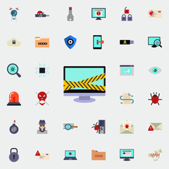 ribbon on the monitor icon. Virus Antivirus icons universal set for web and mobile