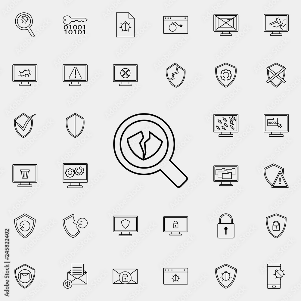 Aufkleber loop broken shield icon. virus antivirus icons universal set for web and mobile