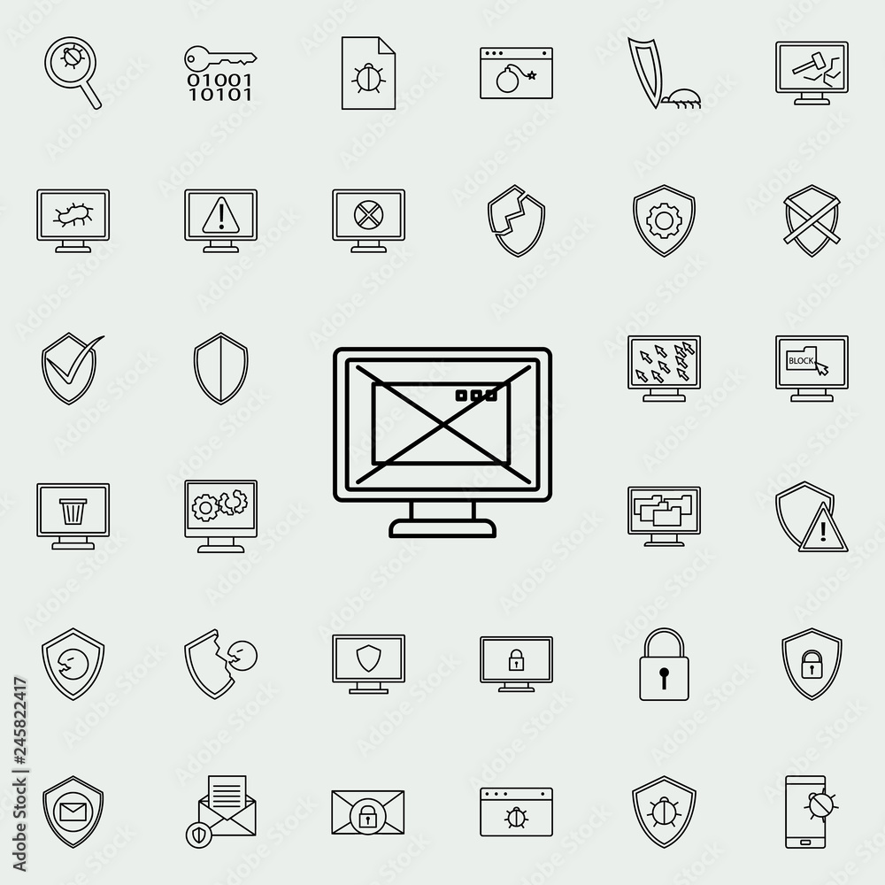 Aufkleber closing the browser in the monitor icon. virus antivirus icons universal set for web and mobile