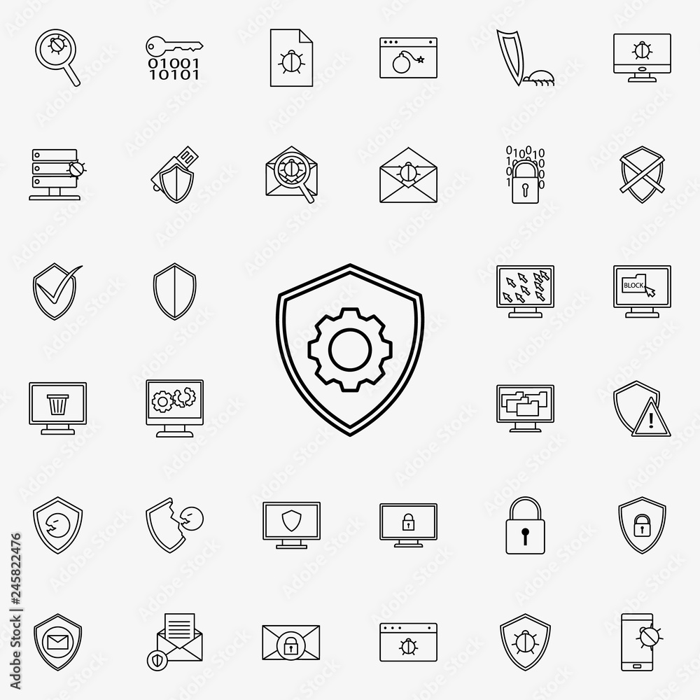 Poster mechanism in the shield line icon. virus antivirus icons universal set for web and mobile