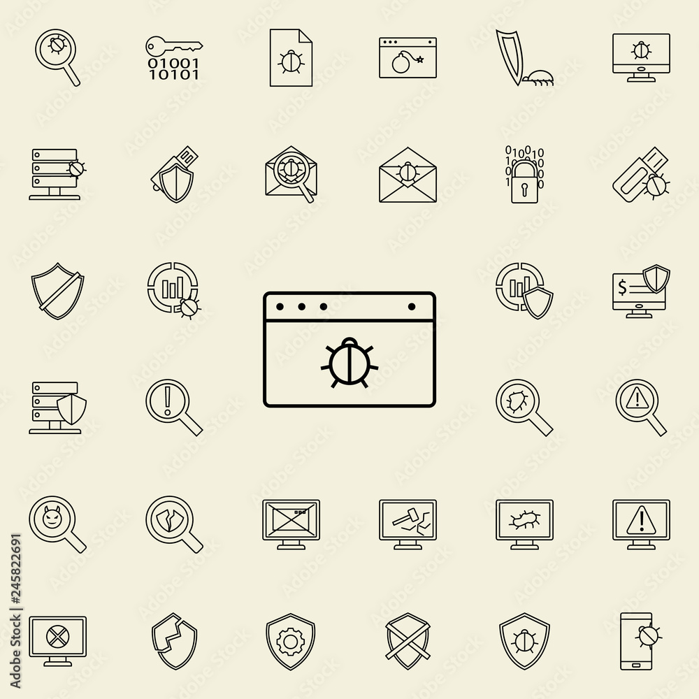 Poster bug in the browser icon. virus antivirus icons universal set for web and mobile
