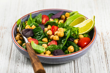 Healthy Vegetarian Salad with Chickpea or Garbanzo Beans. Selective focus.