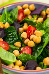 Fototapeta na wymiar Healthy Vegetarian Salad with Chickpea or Garbanzo Beans. Selective focus.