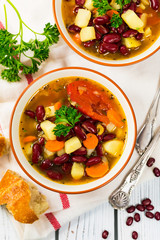 Vegetarian Red Kidney Bean Vegetable Soup. Selective focus.