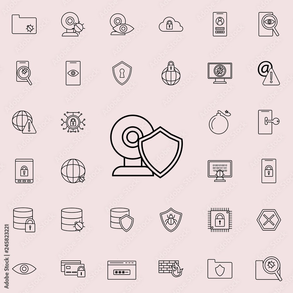 Aufkleber shield in web camera icon. virus antivirus icons universal set for web and mobile