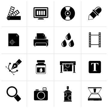 Black Print industry and graphic design icons - vector icon set
