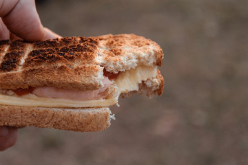 Bitten cake with cheese cooked on the fire.