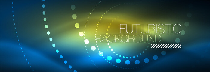 Glowing neon circle line dots, round line design, abstract style on black background. Neon abstract round circles Magic neon lights and glowing dots