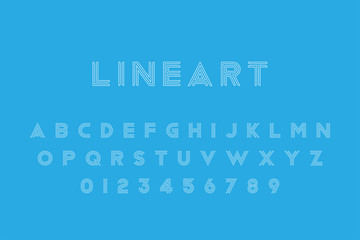 Line Art original font. Alphabet letters and numbers for creative design template. Flat illustration EPS10