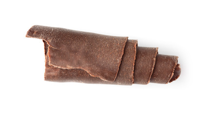 Curl of tasty chocolate on white background