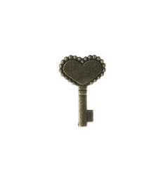 Bronze vintage ornate key on white background