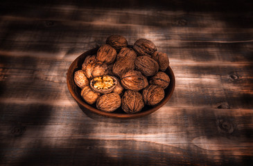 nuts, healthy nutritional food. walnut close-up on a wooden background.