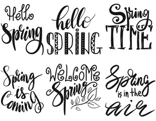 Spring time lettering greeting cards set special springtime typography vector illustration. Spring time handmade text quote
