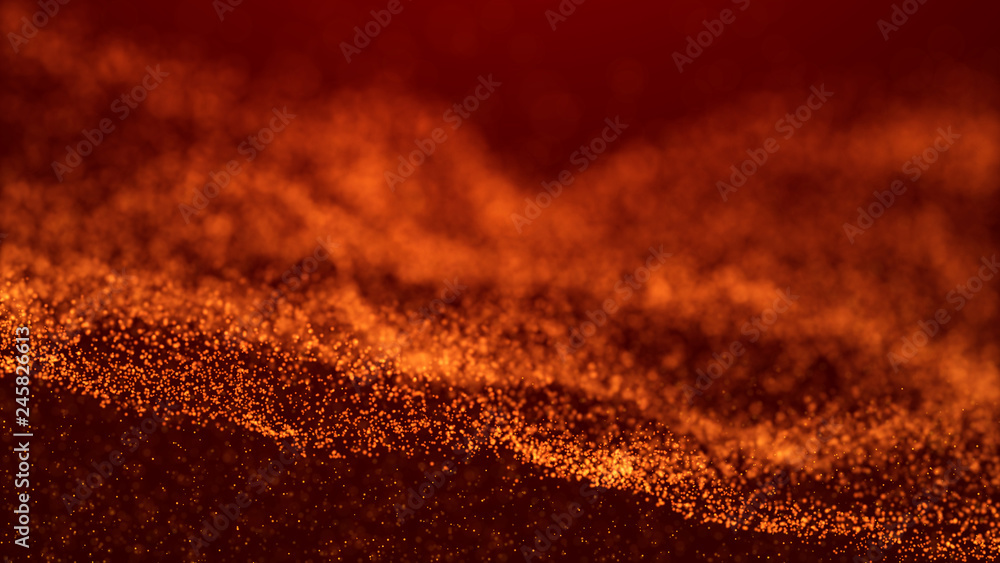 Poster wave glow. wave of particles. wave 3d. 3d rendering. futuristic dots background with a dynamic wave.