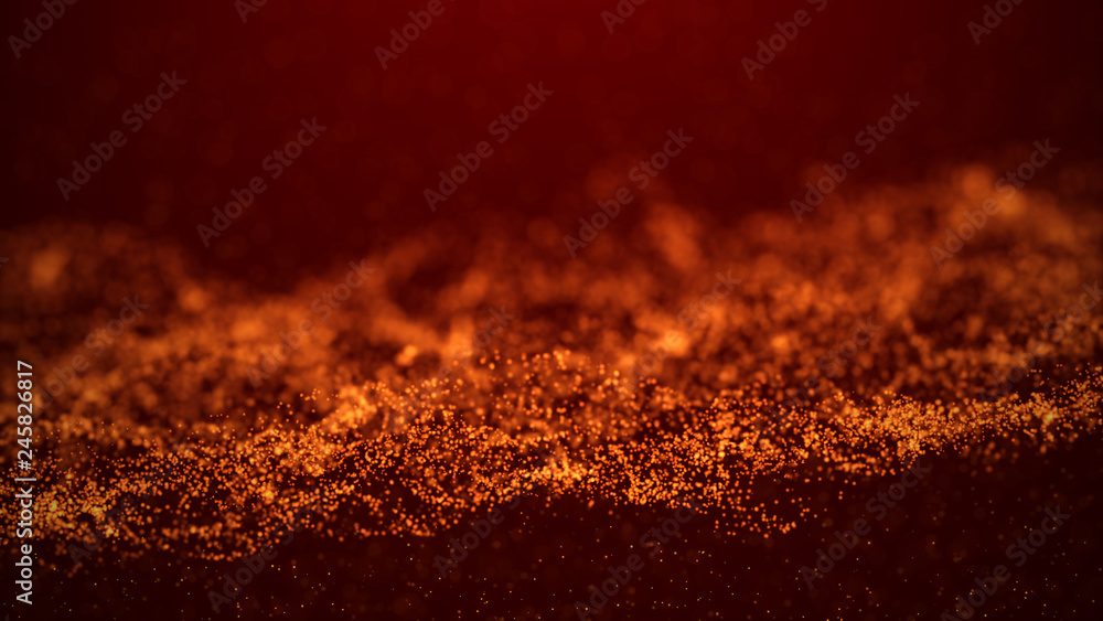 Poster wave glow. wave of particles. wave 3d. 3d rendering. futuristic dots background with a dynamic wave.