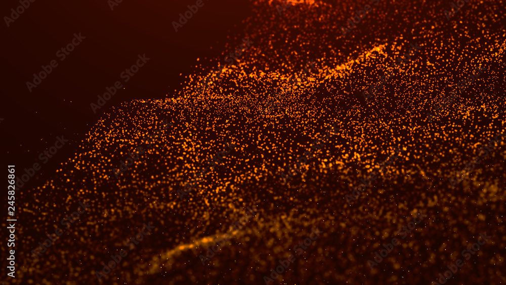 Poster wave glow. wave of particles. wave 3d. 3d rendering. futuristic dots background with a dynamic wave.