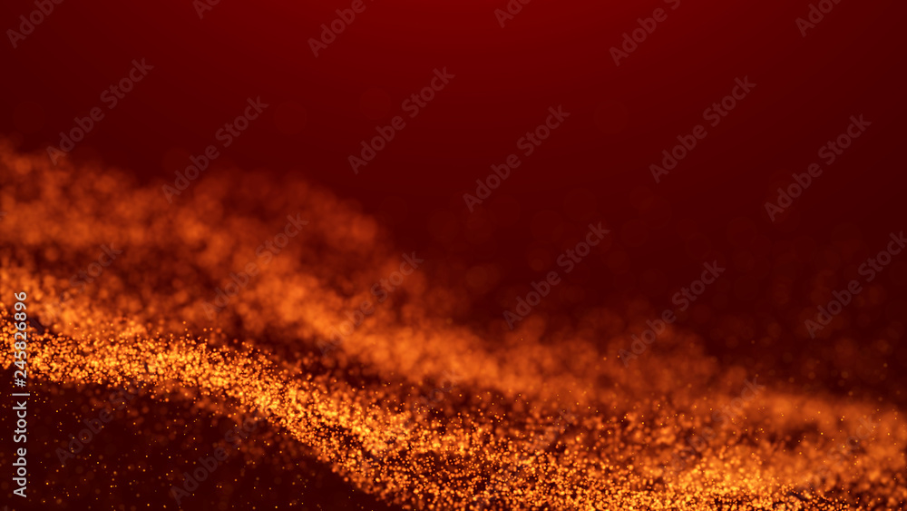 Poster wave glow. wave of particles. wave 3d. 3d rendering. futuristic dots background with a dynamic wave.