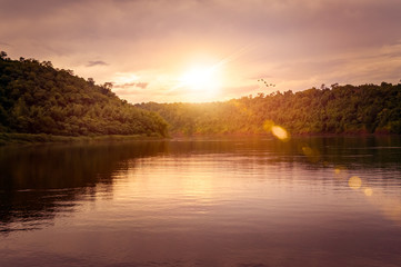 Fototapeta na wymiar Sunset on the Iguassu river