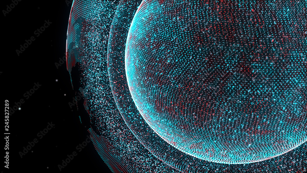 Poster abstract 3d sphere. futuristic technology style. sphere particles. world map point. abstract earth m