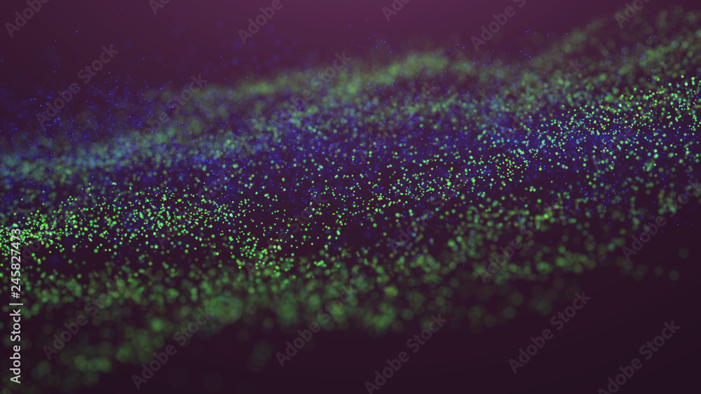Poster wave glow. wave of particles. wave 3d. 3d rendering. futuristic dots background with a dynamic wave.