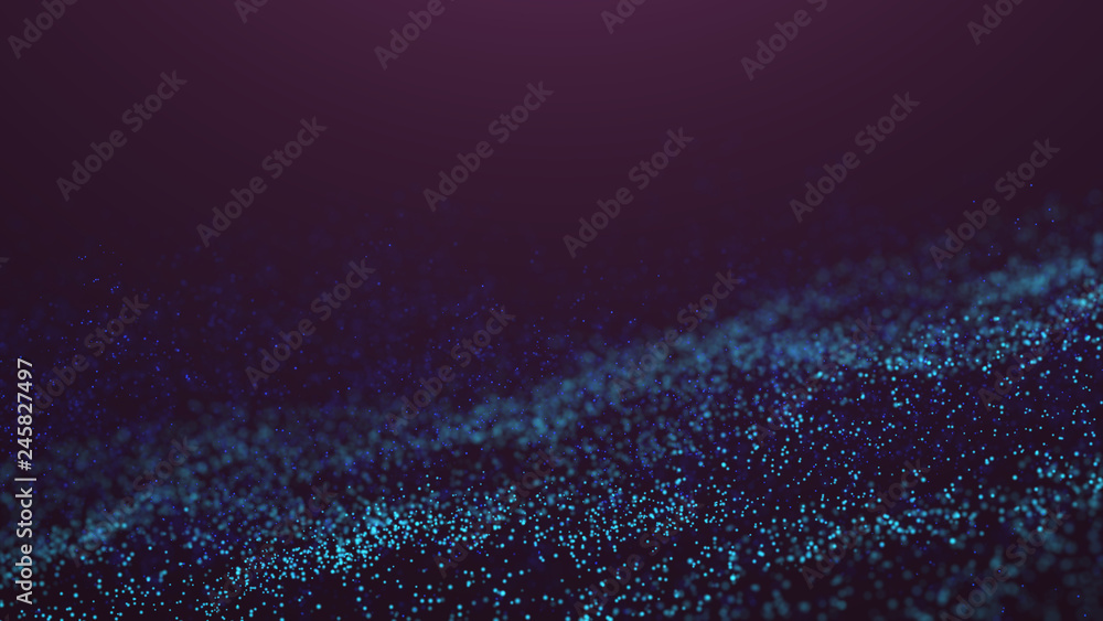 Poster wave glow. wave of particles. wave 3d. 3d rendering. futuristic dots background with a dynamic wave.