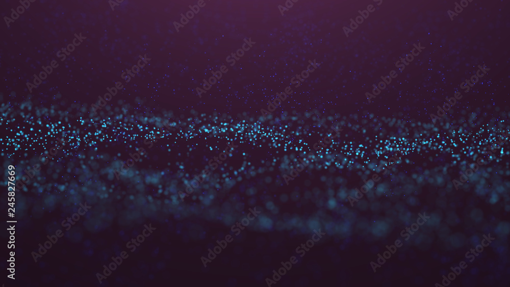 Poster wave glow. wave of particles. wave 3d. 3d rendering. futuristic dots background with a dynamic wave.