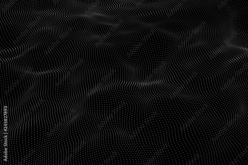 Poster wave 3d. wave of particles. futuristic point wave. design for poster. technology vector background. 