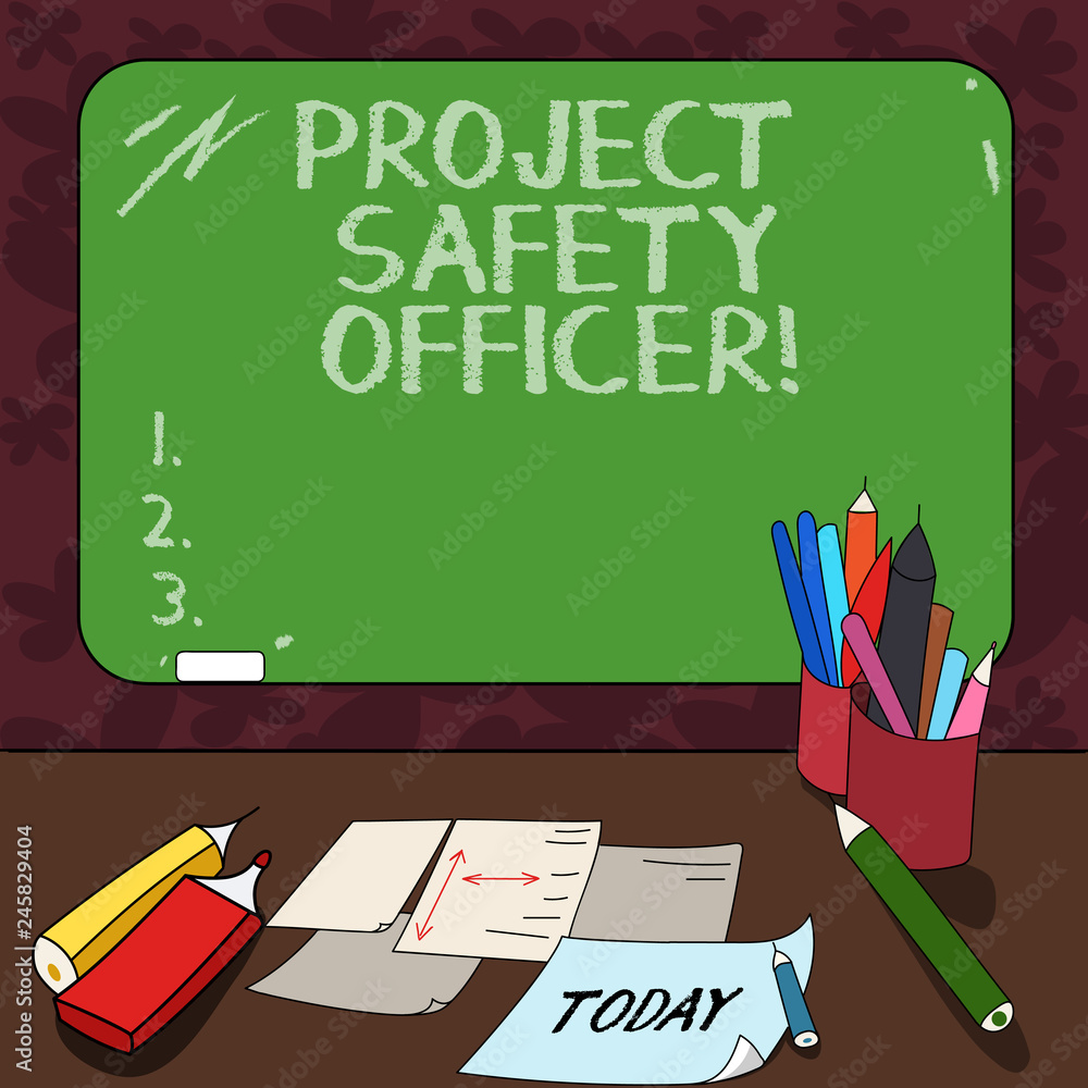 Poster word writing text project safety officer. business concept for responsible for monitoring and assess