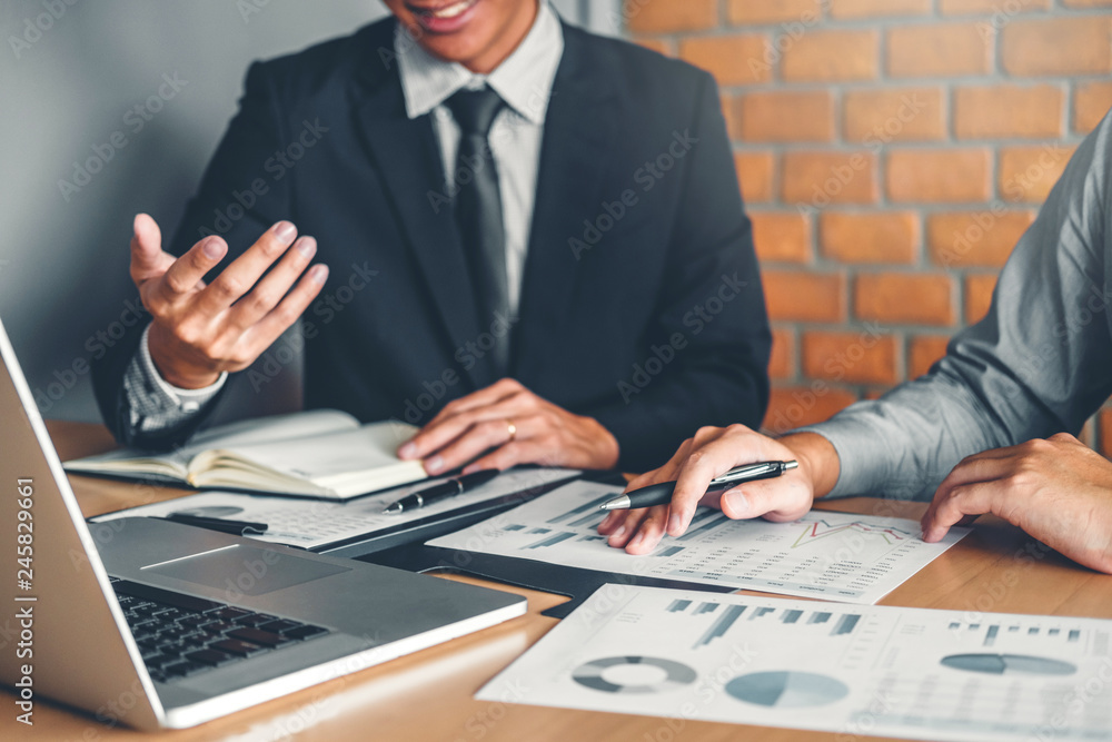 Poster co-working business team meeting planning strategy analysis investment and saving concept. meeting d