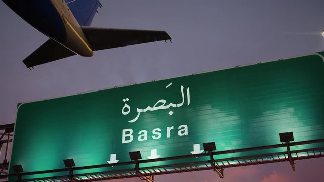 Airplane Take off Basra during a wonderful sunrise