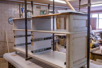 Making furniture from wood. Work carpenter. Carpentry tools.